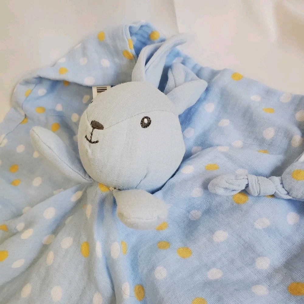 Parents Choice Polka Dot Muslin‎ Bunny Rabbit Lovey Security Blanket Rattle Blue